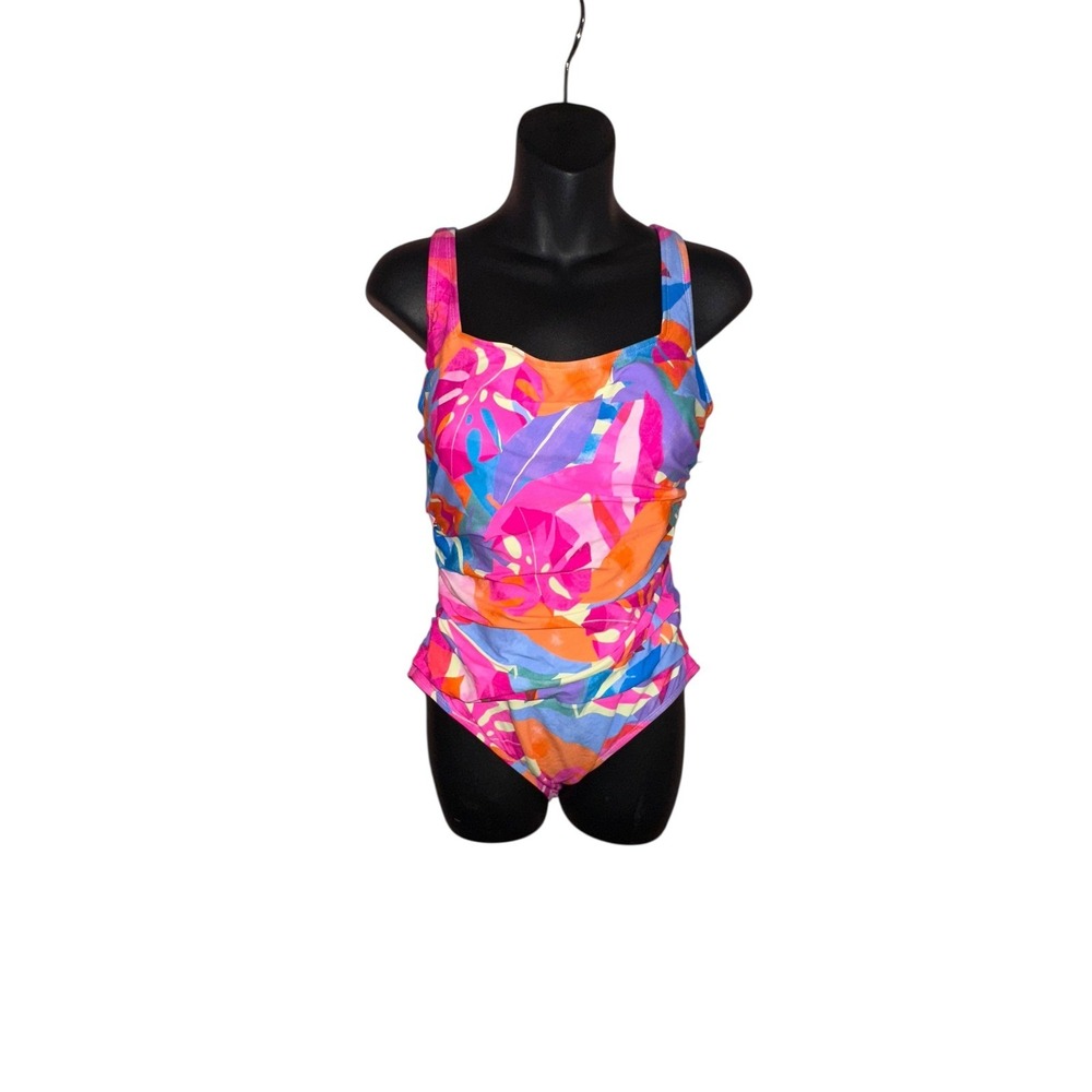 New with tags Catalina Square Neck Tropical Leaf Print One Piece Swimsuit Size L